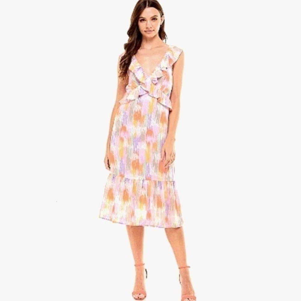 Collective Concepts Sleeveless Ruffled Colorful Midi Dress Sz Lg NWT